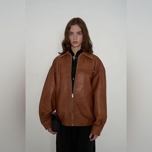 Reformation x Veda Marco Oversized Leather Bomber - Sienna
